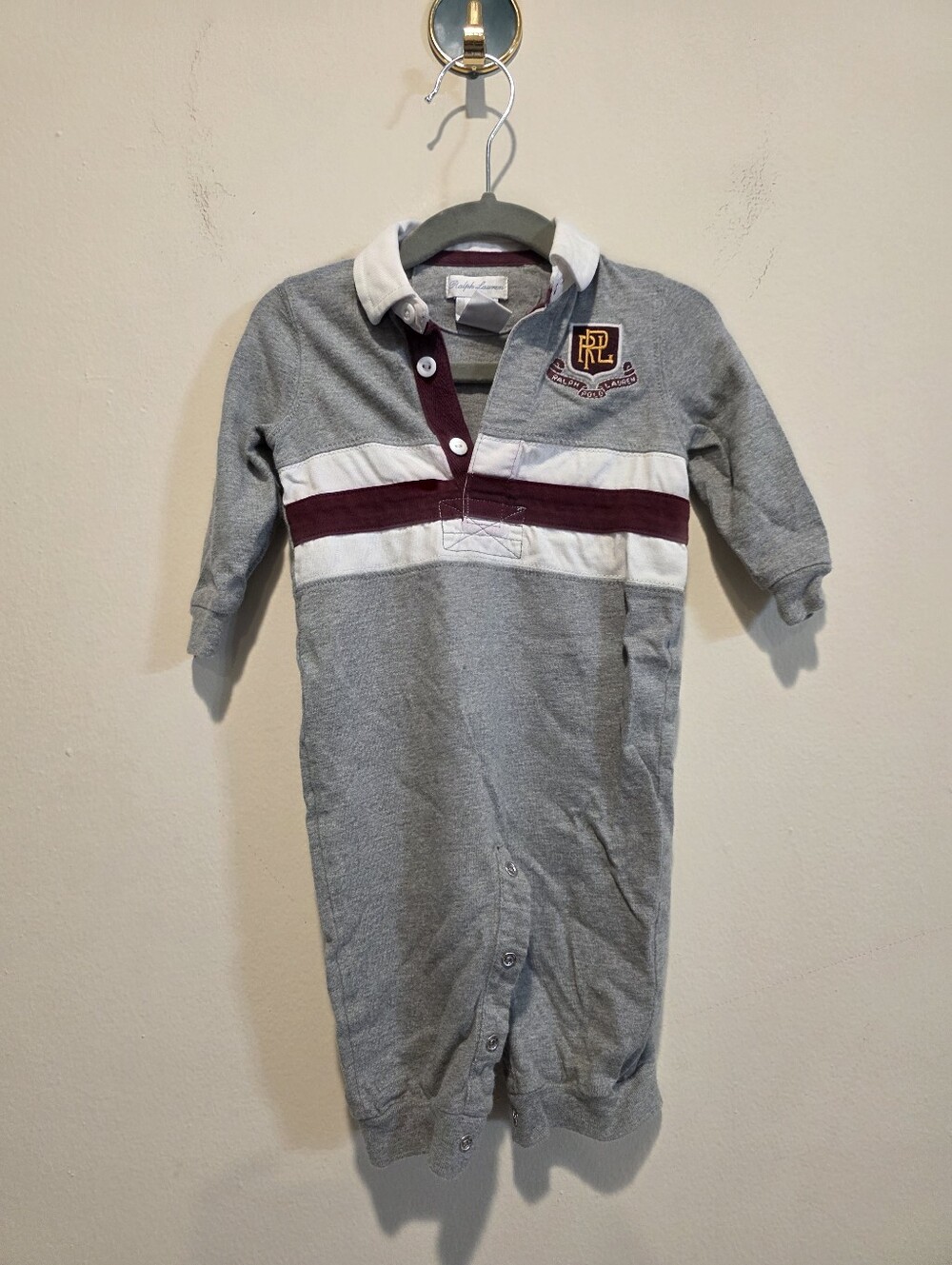Ralph Lauren Gray and Maroon Rugby-Style One-Piece
